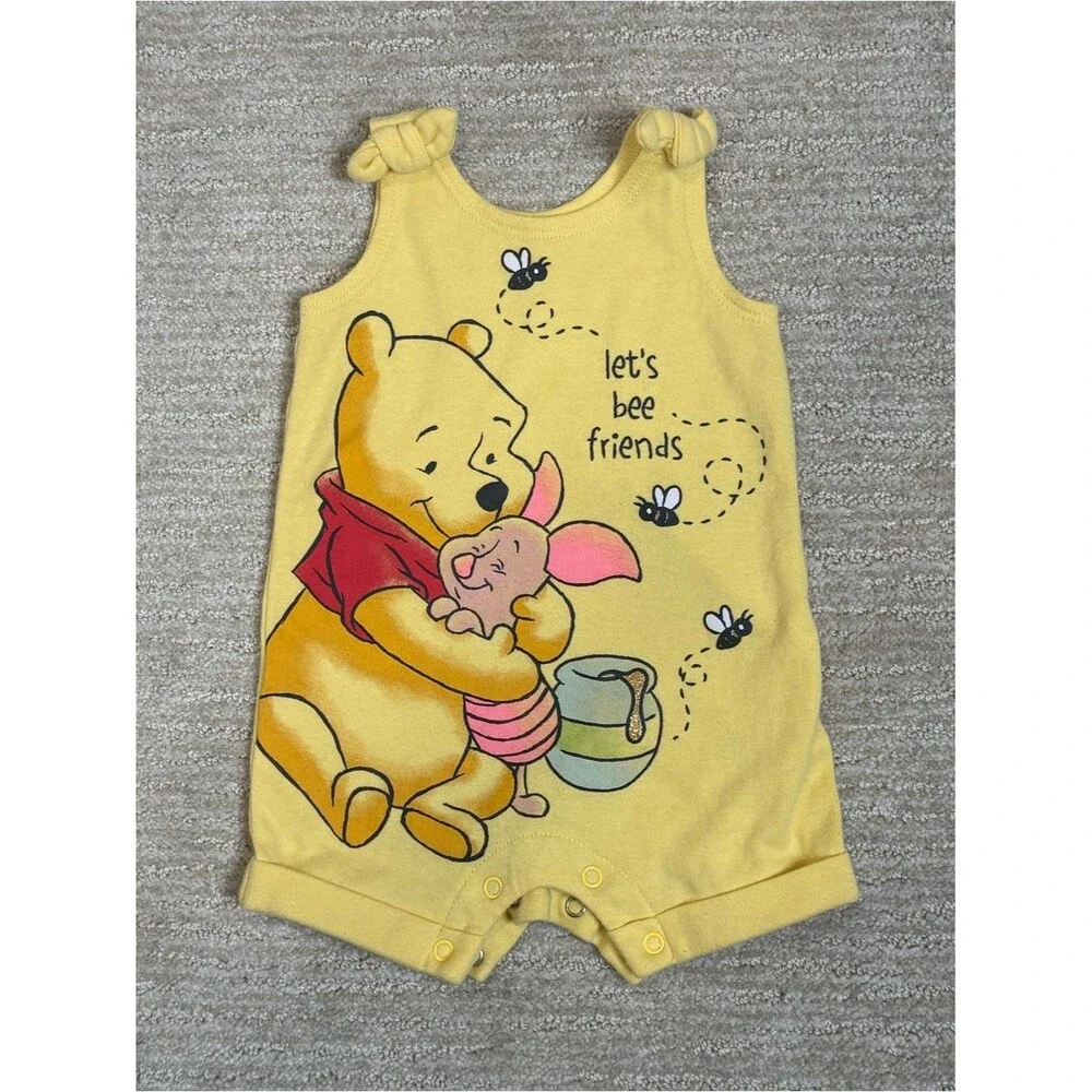 Disney Winnie the Pooh Yellow Romper Babies Newborn Size 0-3M Graphic Piglet